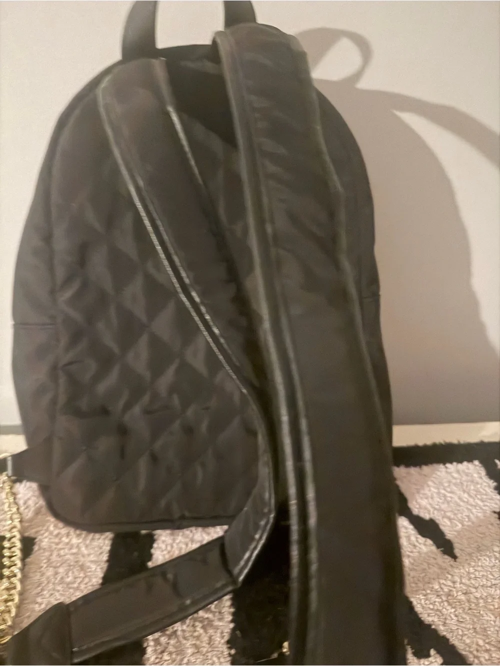 Victoria's Secret Black Quilted Backpack with Gold Accents